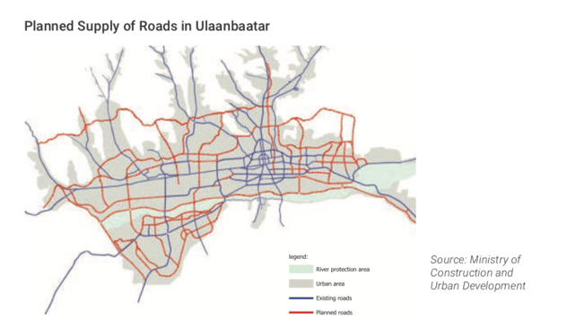 Planned supply of Roads in Ulaanbaatar- 2030 Ulaanbaatar Decentralisation Plan Mongolia